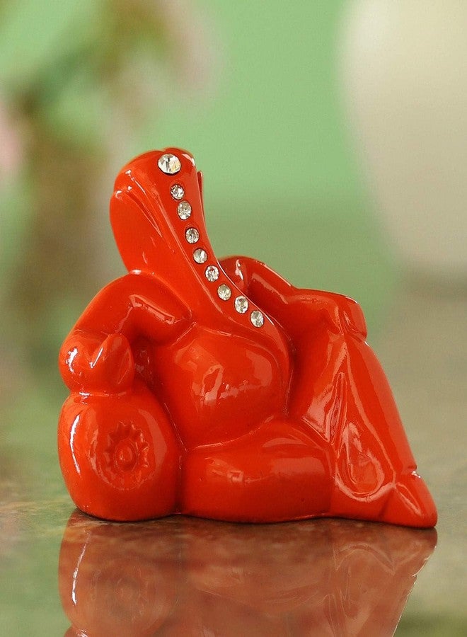 Craftam Polyresin Orange Ganesha Statue for Car Dashboard God Ganesh Murti Ganpati Idol Figurine with Double Side Tape - Image 2